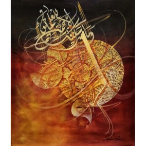 Syed Aqib, 42 x 48 inch, Acrylic on Canvas, Calligraphy Painting, AC-SAB-003